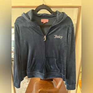Juicy Couture Velvet Track Hoodie Jacket LARGE Blue Velour Full Zip Y2K